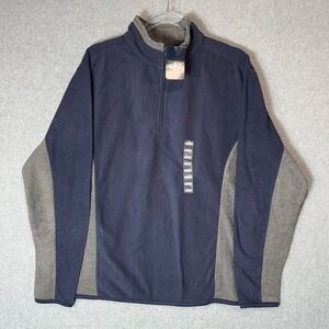 NORDICTRACK FLEECE Pullover Mens Medium 1/4 zipper  Navy Blue and Gray‎